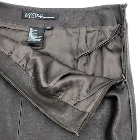 Vintage Kasper Skirt Womens Size 12P Dark Brown 100% Leather Knee Length Office - Picture 6 of 10